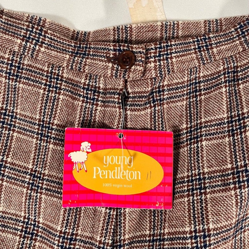 PENDLETON Vintage Plaid Trousers Pants Wool Deadstock NWT 80s Brown Tan 11 / 12 - Picture 4 of 11